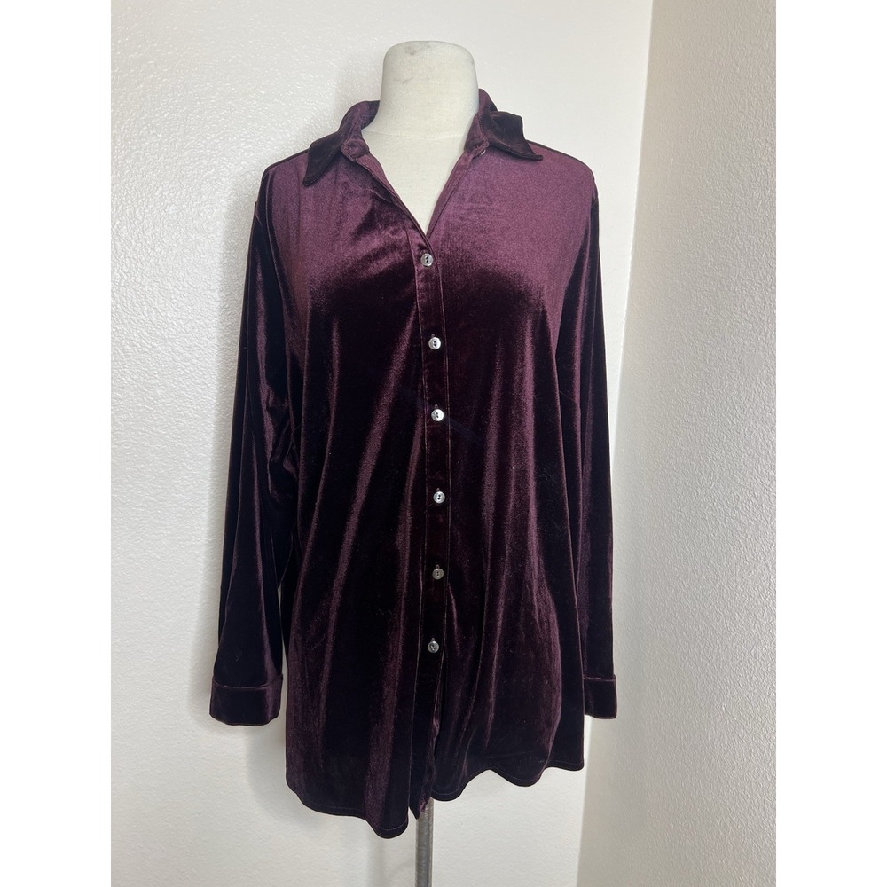 Catherines Womens 1X Burgundy Blouse Button Down Long Sleeve Witchy Whimsygoth